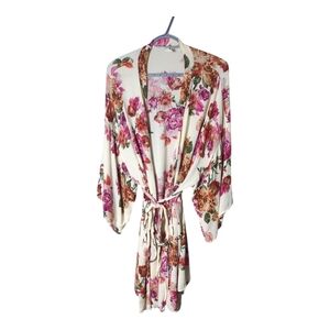 Pink Blush Maternity Floral‎ Kimono Robe Pink Cream Size Large Crinkle Material